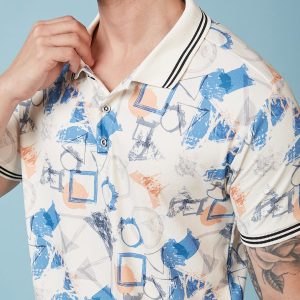 Status Quo Men'S Geometric Printed Polo Collar Short Sleeves Regular Fit Tshirt