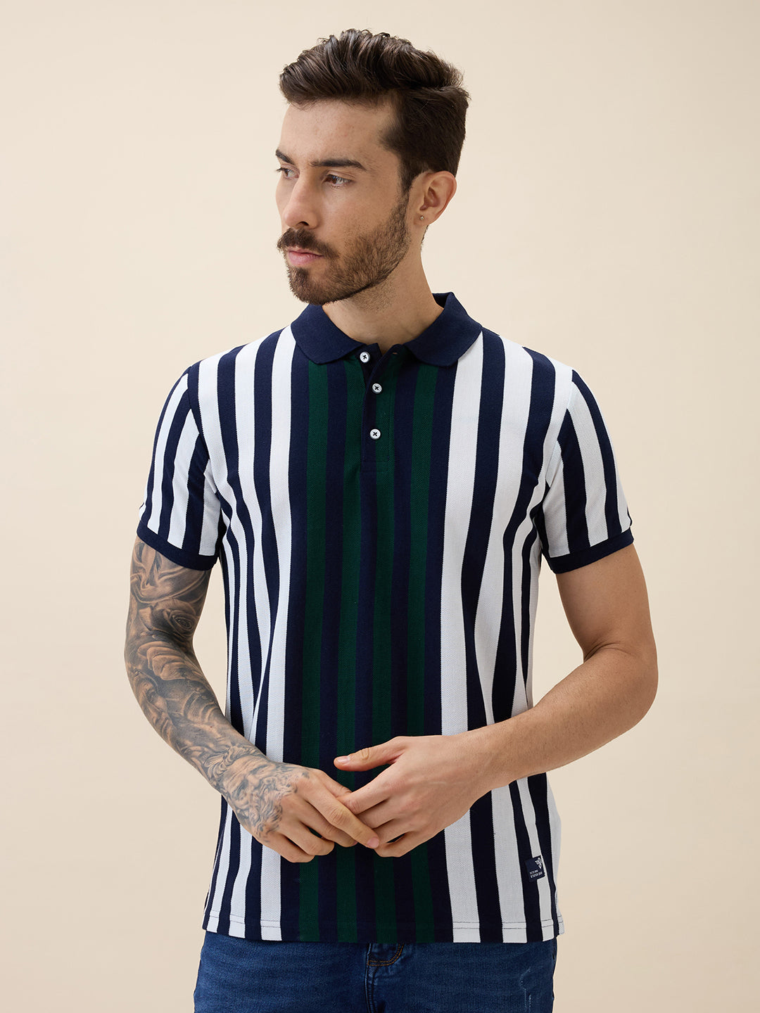 Status Quo Status Quo Men'S Striped Polo Collar Half Sleeves Regular Fit Tshirt
