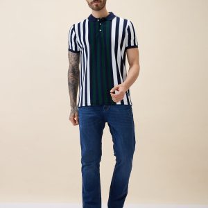 Status Quo Status Quo Men'S Striped Polo Collar Half Sleeves Regular Fit Tshirt