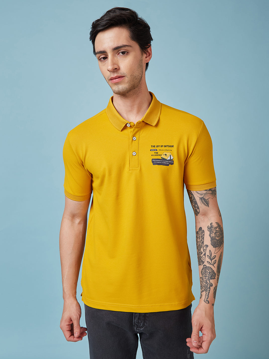 Status Quo Men'S Graphic Printed Polo Collar Short Sleeves Regular Fit Tshirt