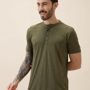 Status Quo Men'S Solid Henley Neck Half Sleeves Regular Fit Tshirt