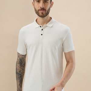 Status Quo Men'S Geometric Textured Half Sleeves Regular Fit Polo T-Shirt