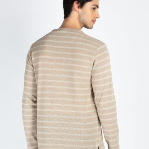Mens Striped Henley Neck Full Sleeve T-Shirt