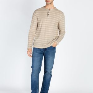 Mens Striped Henley Neck Full Sleeve T-Shirt