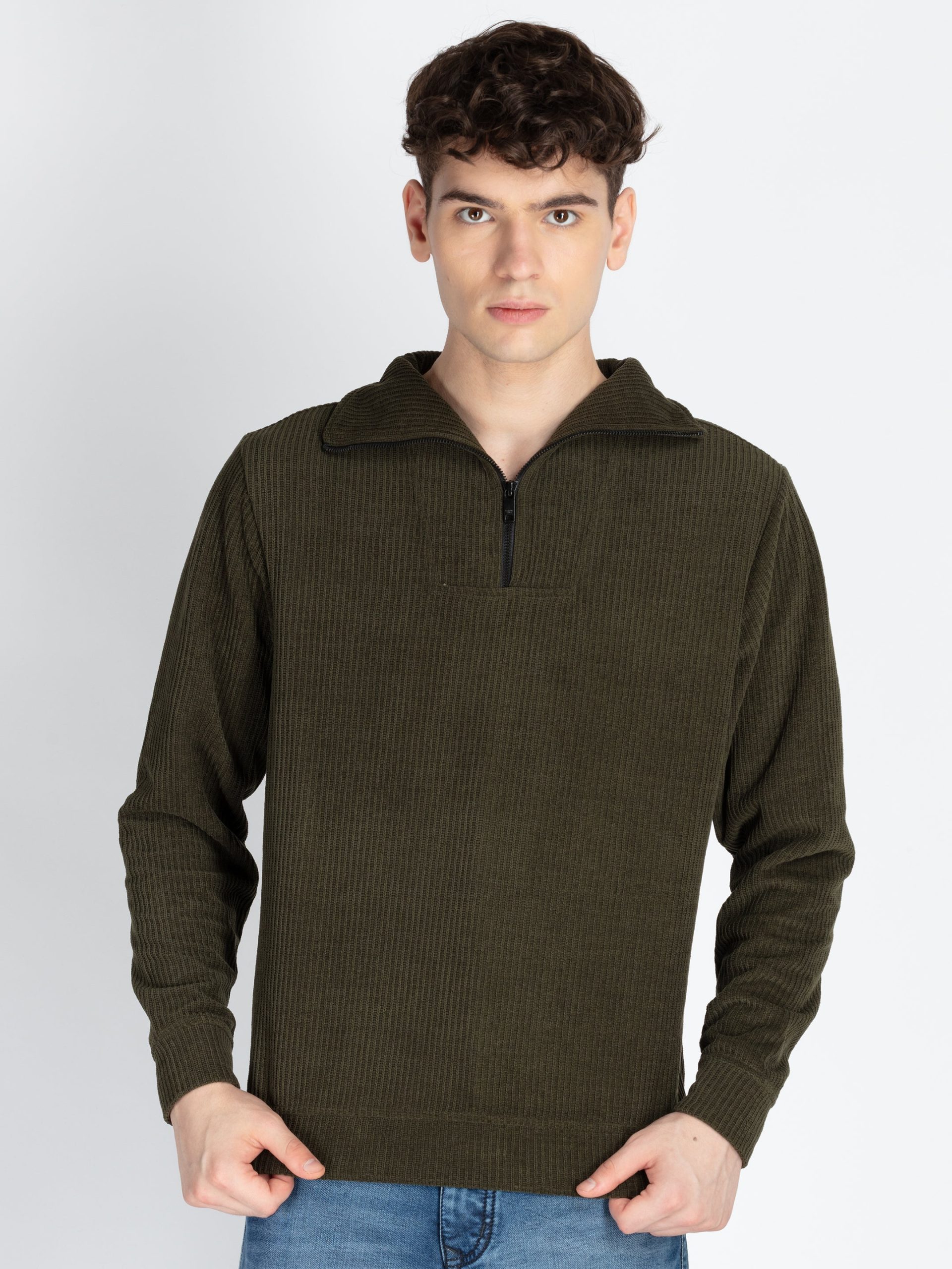 Mens Solid High Neck Lightweight Sweatshirt