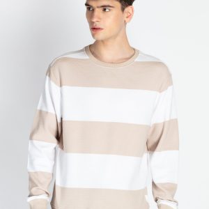 Mens Striped Round Neck Lightweight Sweatshirt