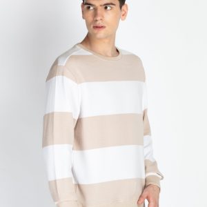 Mens Striped Round Neck Lightweight Sweatshirt