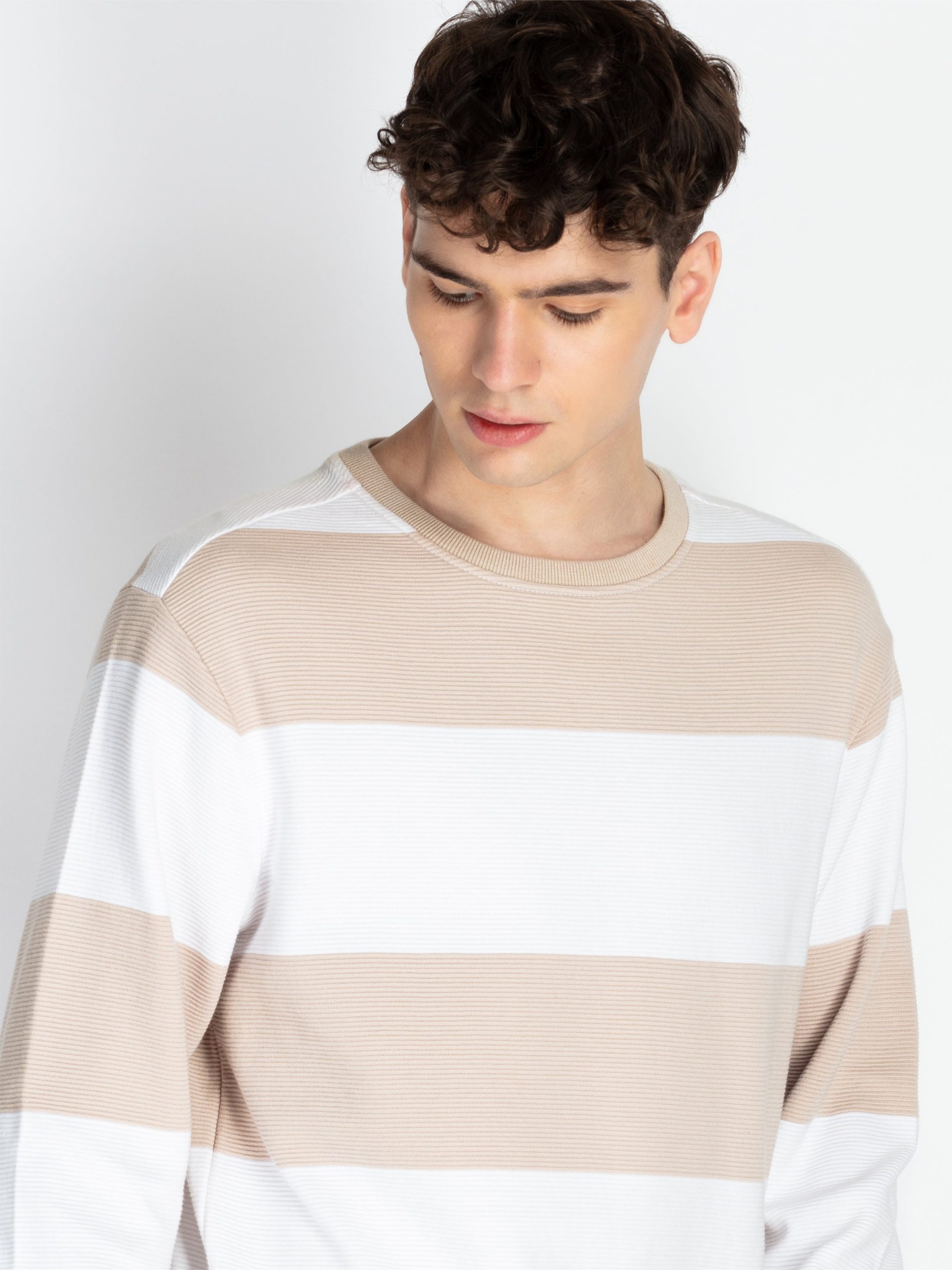 Mens Striped Round Neck Lightweight Sweatshirt