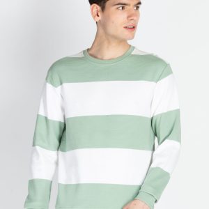 Mens Striped Round Neck Lightweight Sweatshirt