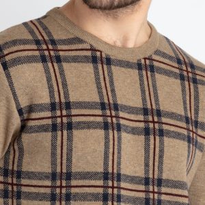 Mens Checkered Round Neck Sweater