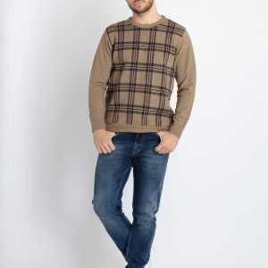 Mens Checkered Round Neck Sweater