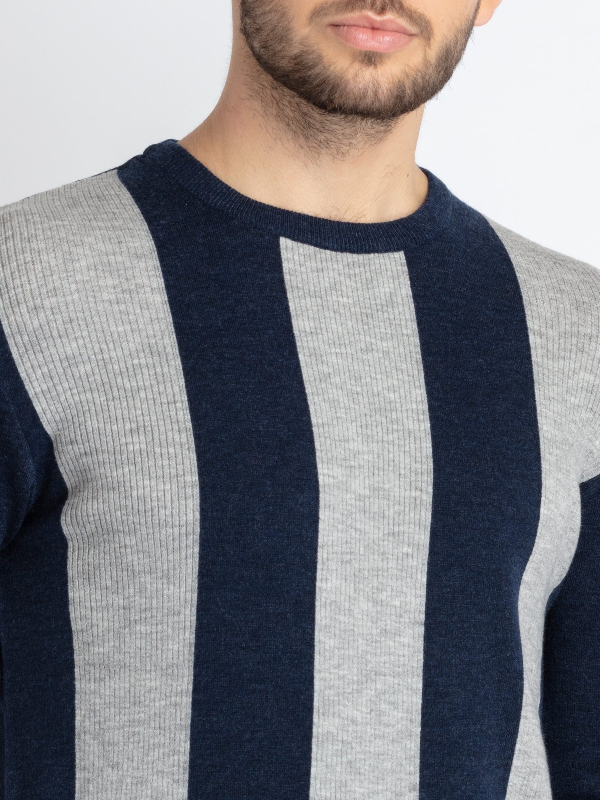 Status Quo Mens Striped Round Neck Sweater