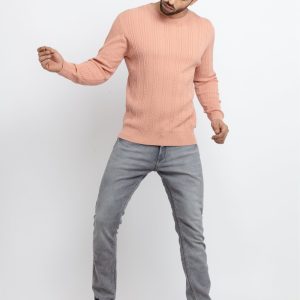 Mens Cable Knit Round Neck Sweater