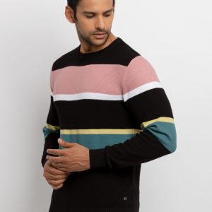 Mens Structure Knit Round Neck Sweater