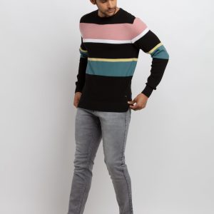 Mens Structure Knit Round Neck Sweater