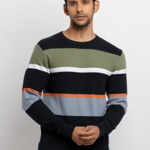 Mens Structure Knit Round Neck Sweater