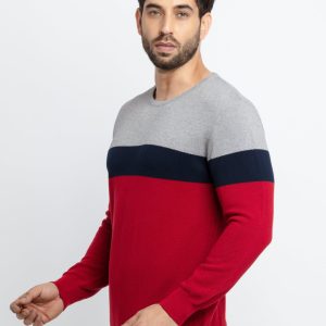 Status Quo Men'S Colour Blocking Round Neck Sweater