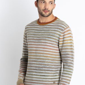 Status Quo Men'S Striped Round Neck Sweater