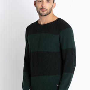 Mens Colorblocked Round Neck Sweater