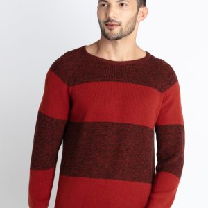 Mens Colorblocked Round Neck Sweater