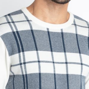 Mens Checkered Round Neck Sweater