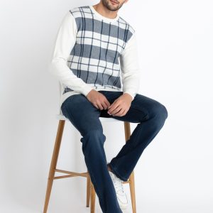 Mens Checkered Round Neck Sweater