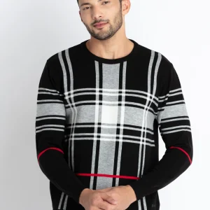 Mens Checkered Round Neck Sweater
