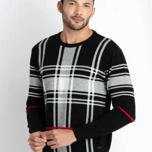 Mens Checkered Round Neck Sweater