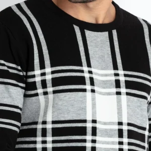 Mens Checkered Round Neck Sweater
