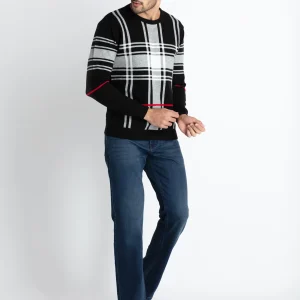 Mens Checkered Round Neck Sweater