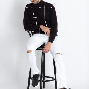 Status Quo Men'S Checkered Turtle Neck Sweater