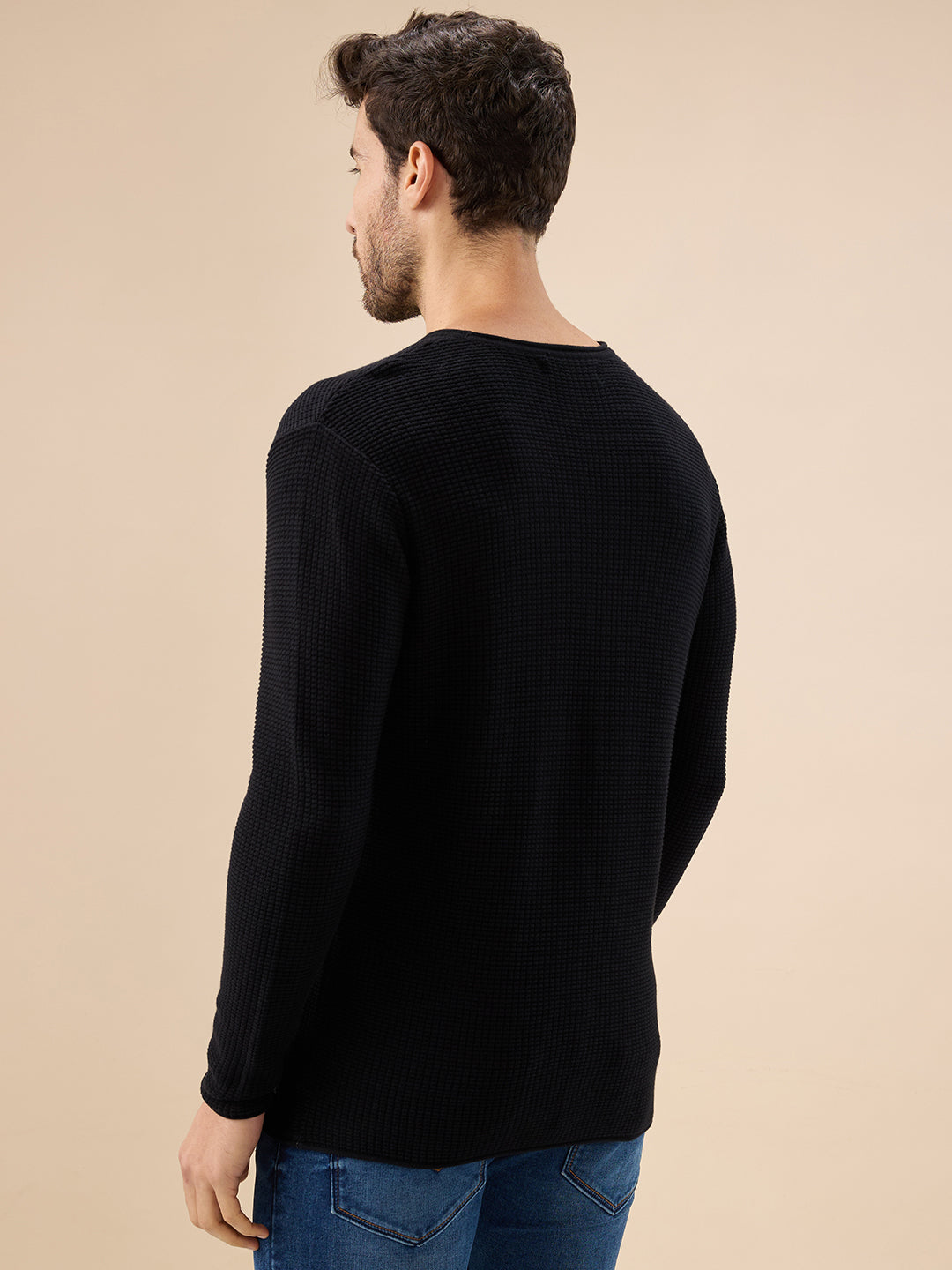 Status Quo Men'S Basic Solid Textured Full Sleeves Round Neck Sweater