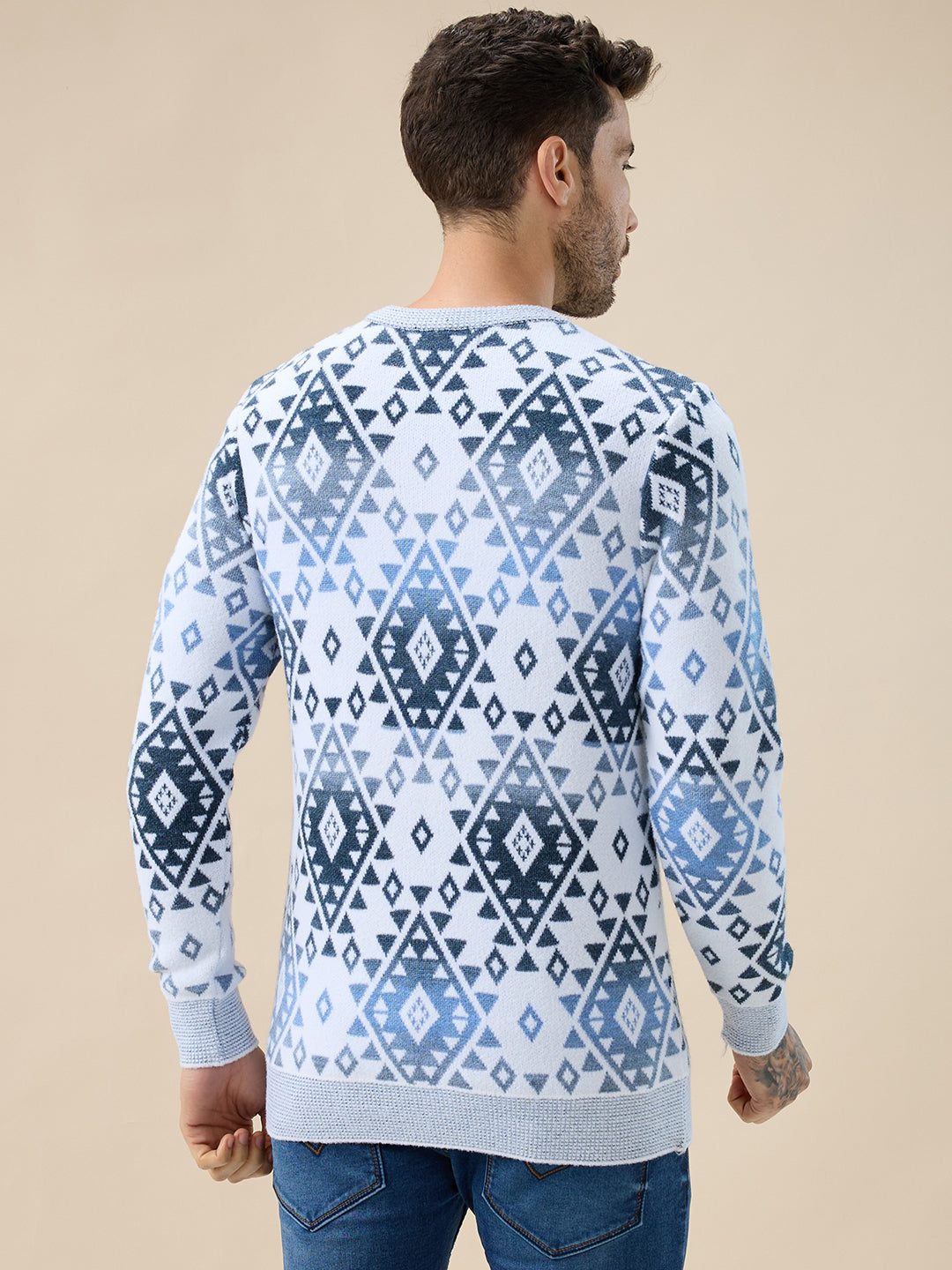 Status Quo Men'S All Over Fair Isle Round Neck Regular Fit Full Sleeves Sweater