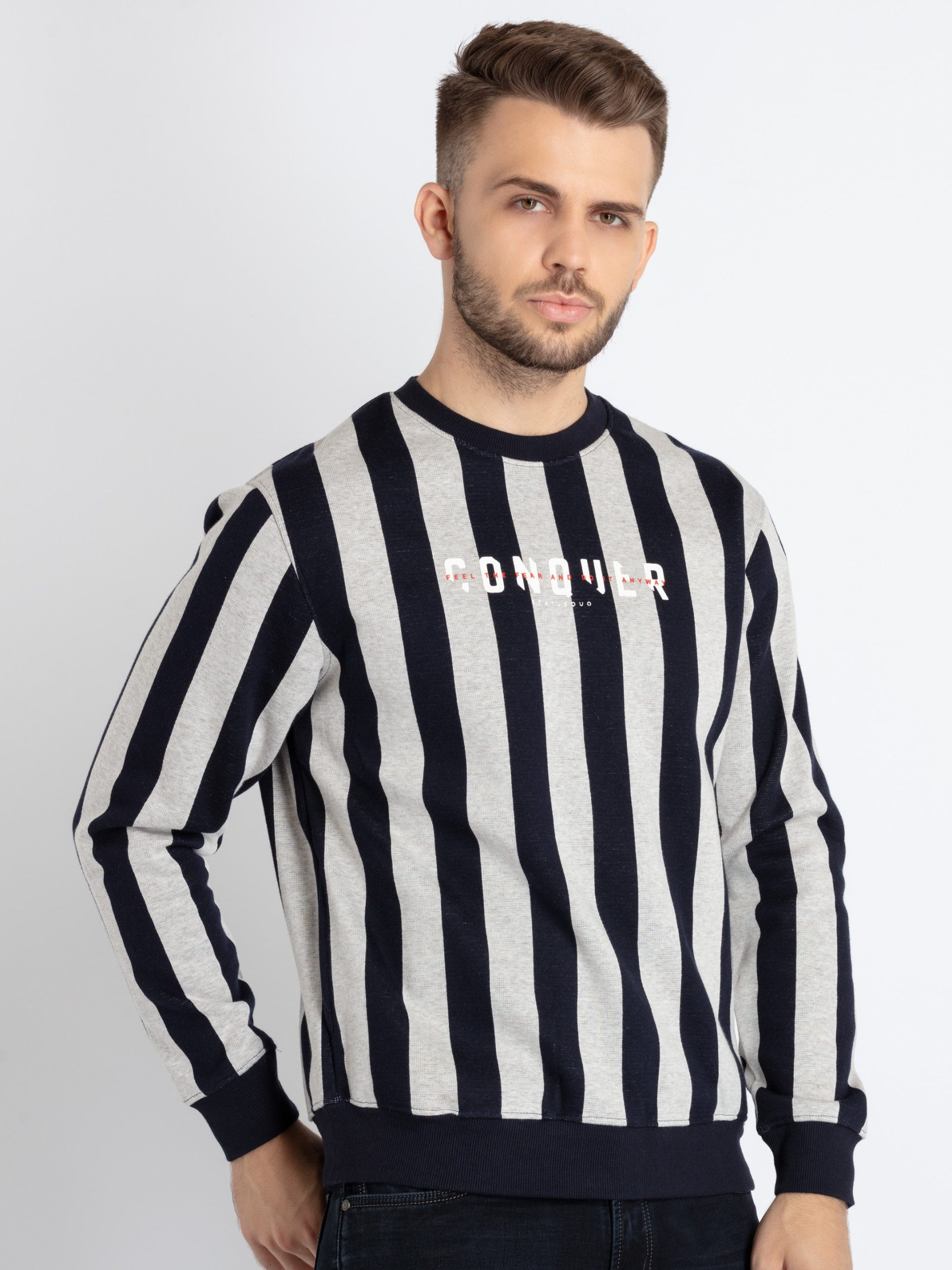 Mens Striped Round Neck Sweatshirt