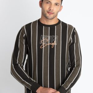 Mens Striped Round Neck Sweatshirt