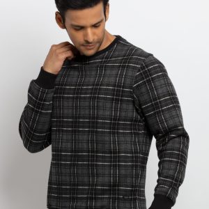 Mens Checkered Round Neck Sweatshirt