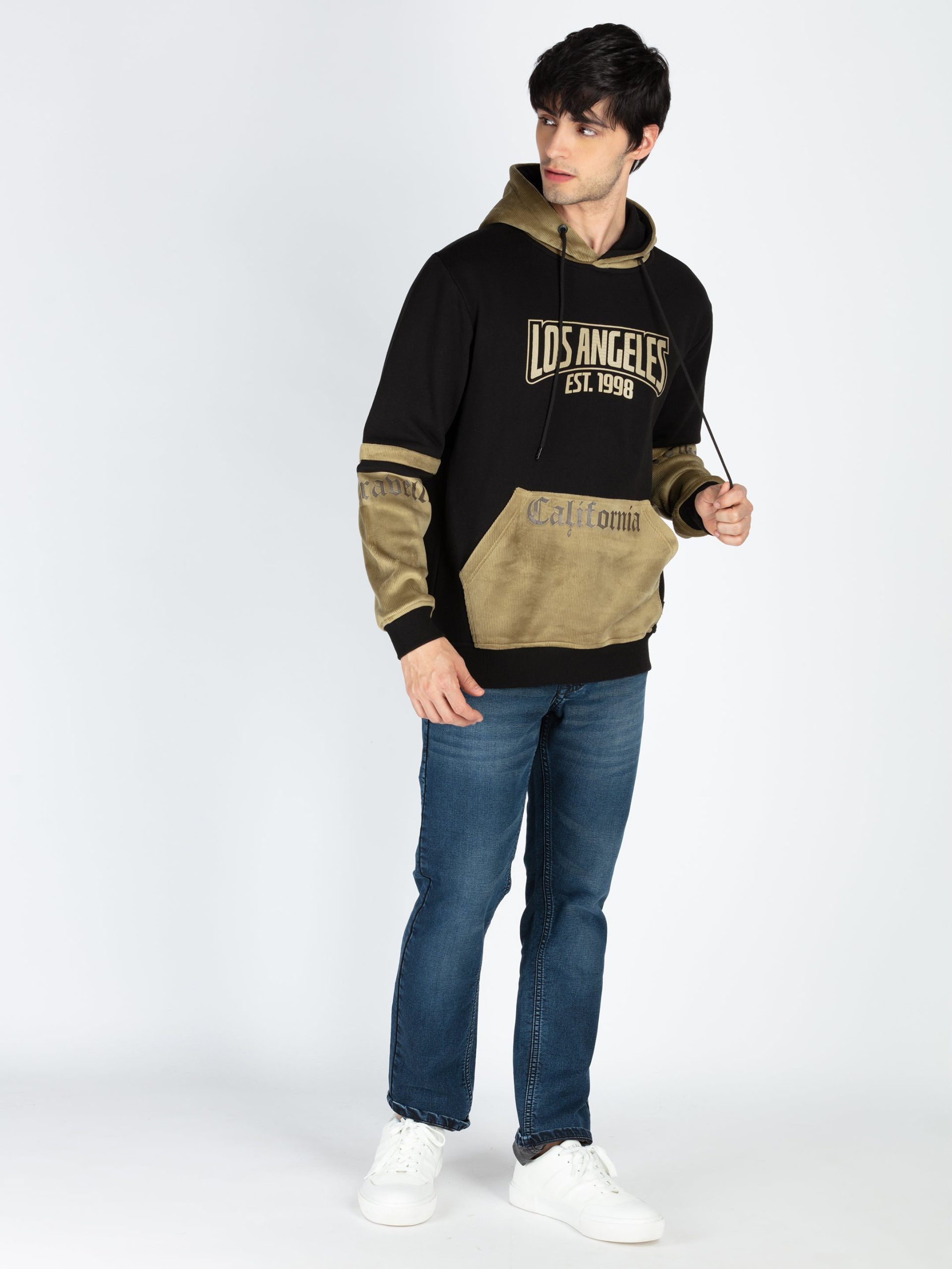 Status Quo Men'S Colorblocked Full Sleeve Hooded Sweatshirt