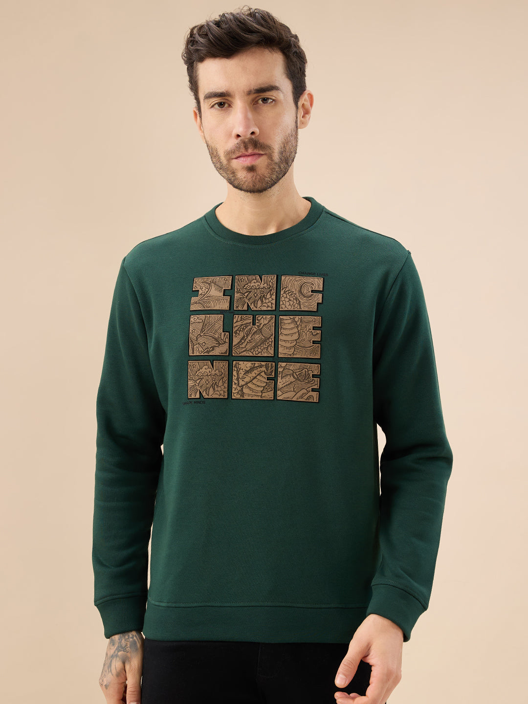 Status Quo Men'S Chest Rubber Typography Print Full Sleeve Round Neck Fleece Sweatshirt