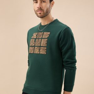 Status Quo Men'S Chest Rubber Typography Print Full Sleeve Round Neck Fleece Sweatshirt