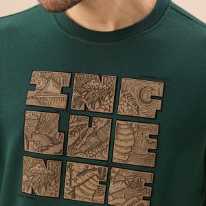 Status Quo Men'S Chest Rubber Typography Print Full Sleeve Round Neck Fleece Sweatshirt