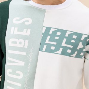 Status Quo Men'S Colorblock Typography Print Full Sleeve Round Neck Fleece Sweatshirt
