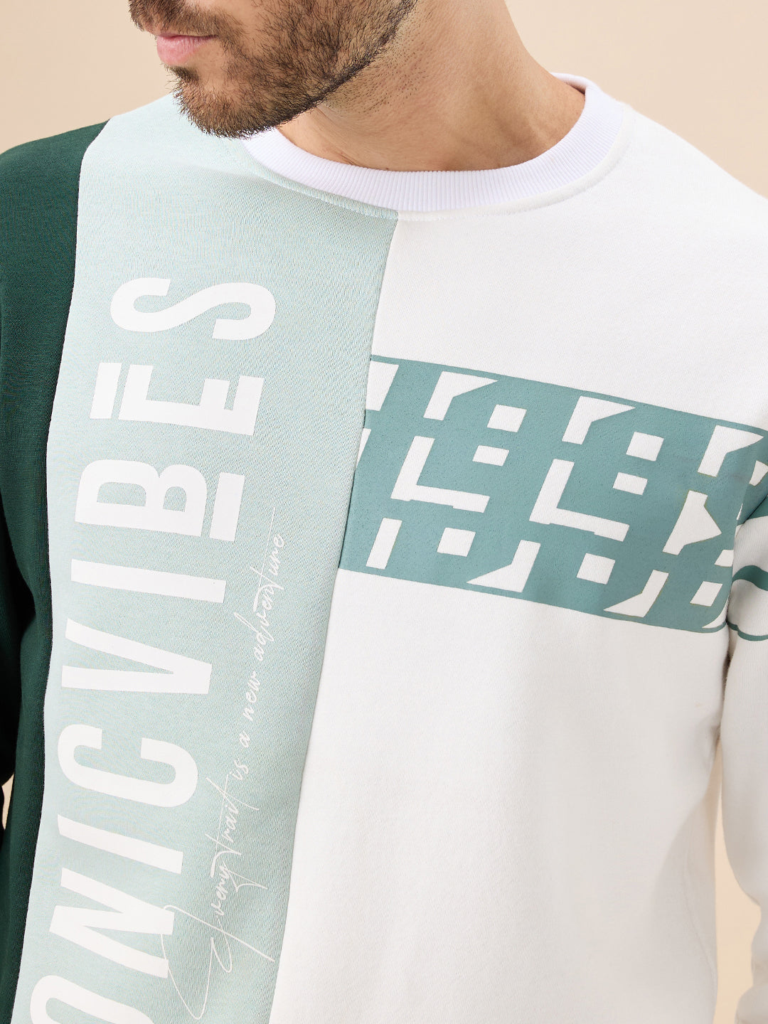 Status Quo Men'S Colorblock Typography Print Full Sleeve Round Neck Fleece Sweatshirt