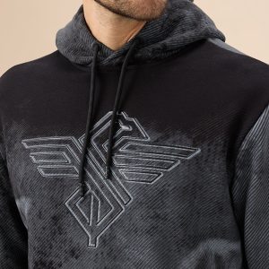 Status Quo Men'S Chest Embossed Print Full Sleeve Hooded Fleece Sweatshirt