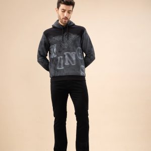 Status Quo Men'S Chest Embossed Print Full Sleeve Hooded Fleece Sweatshirt