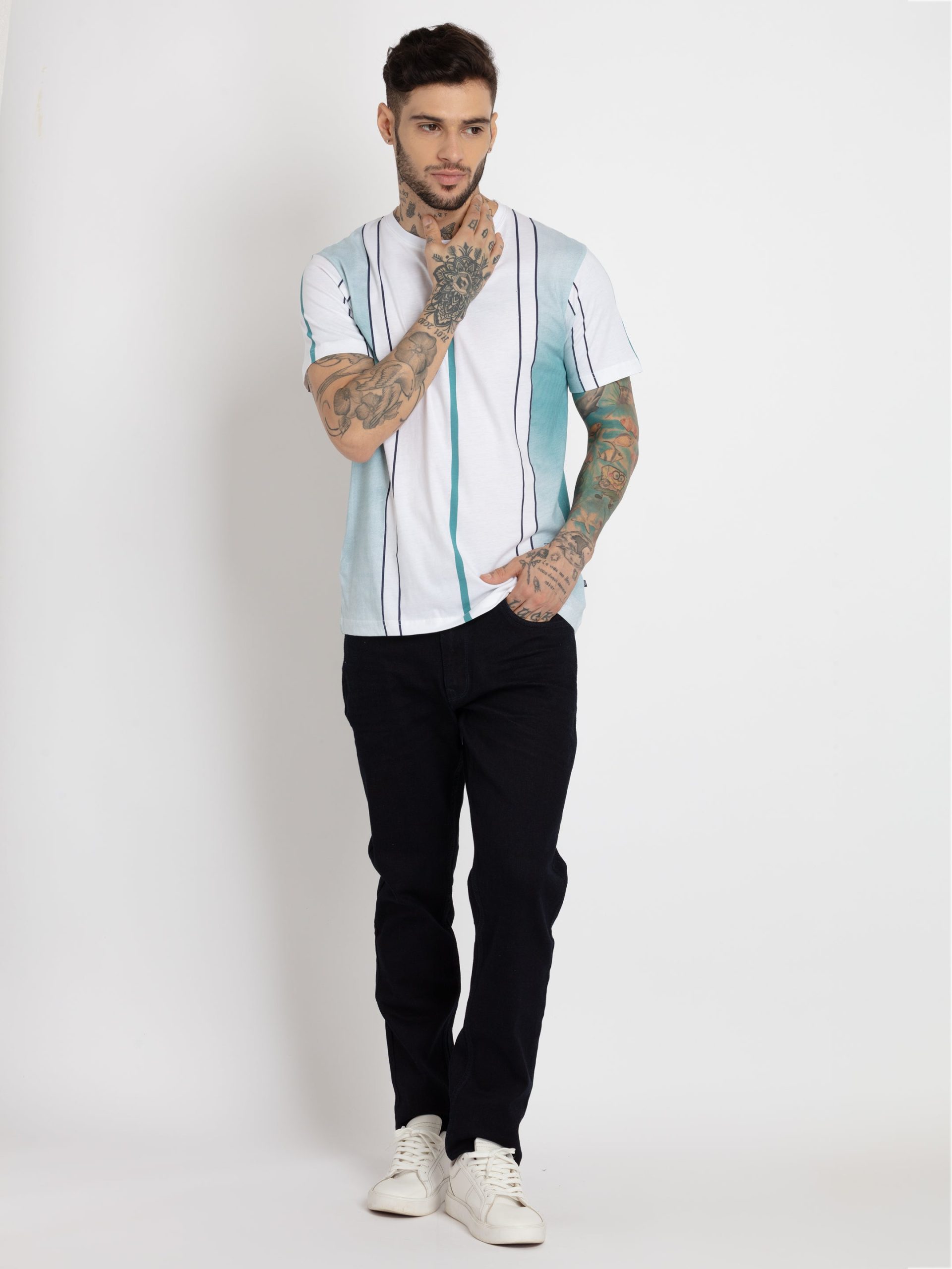 Status Quo Mens Striped Round Neck Tshirt