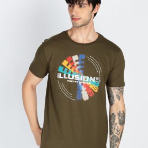 Mens Front Printed Round Neck T-Shirt