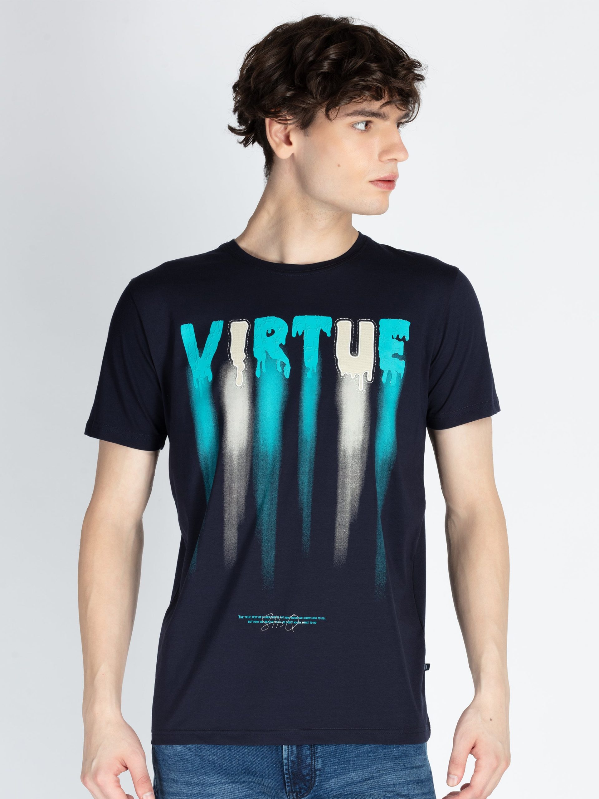 Mens Front Printed Round Neck T-Shirt