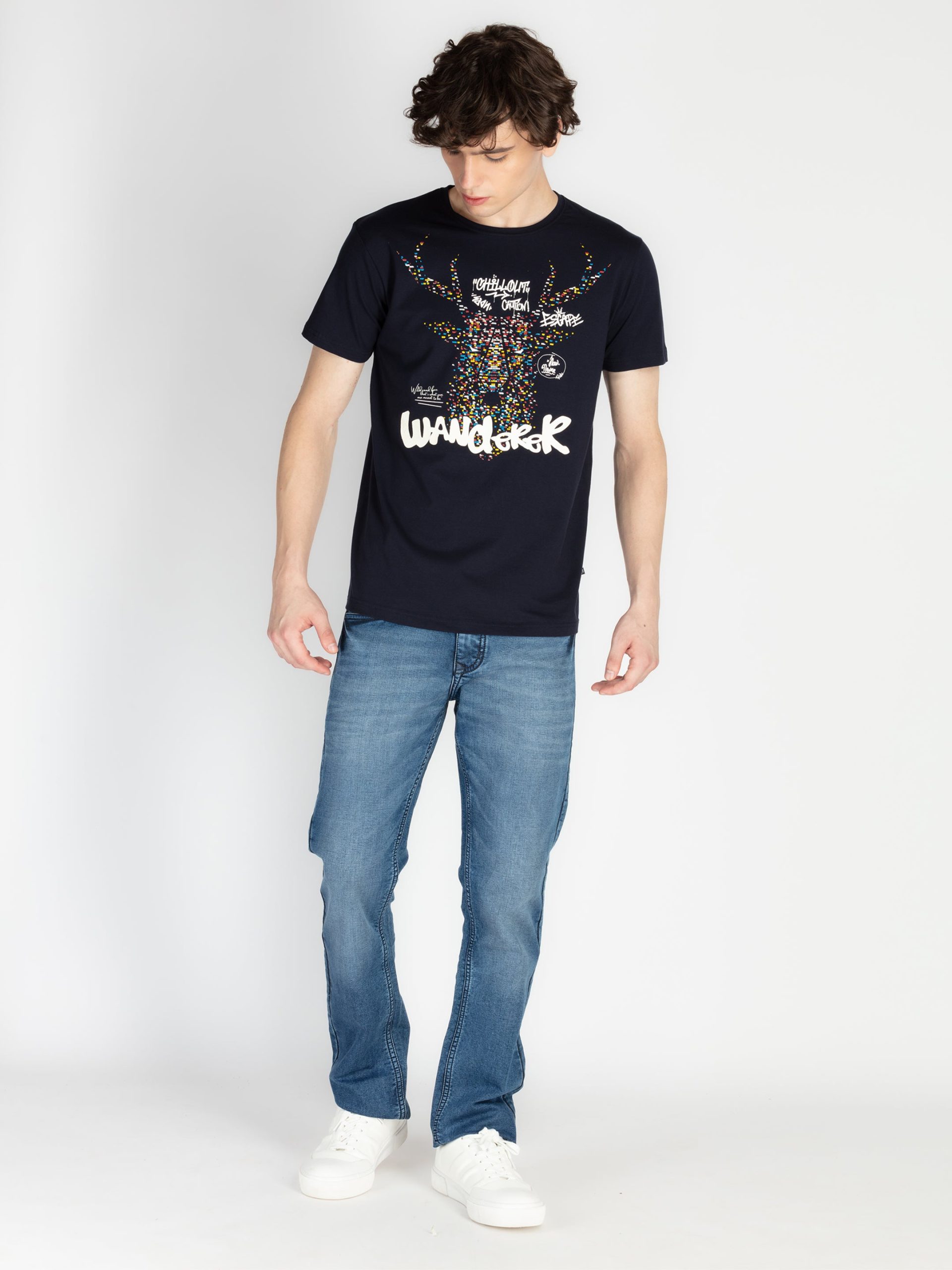 Mens Front Printed Round Neck T-Shirt