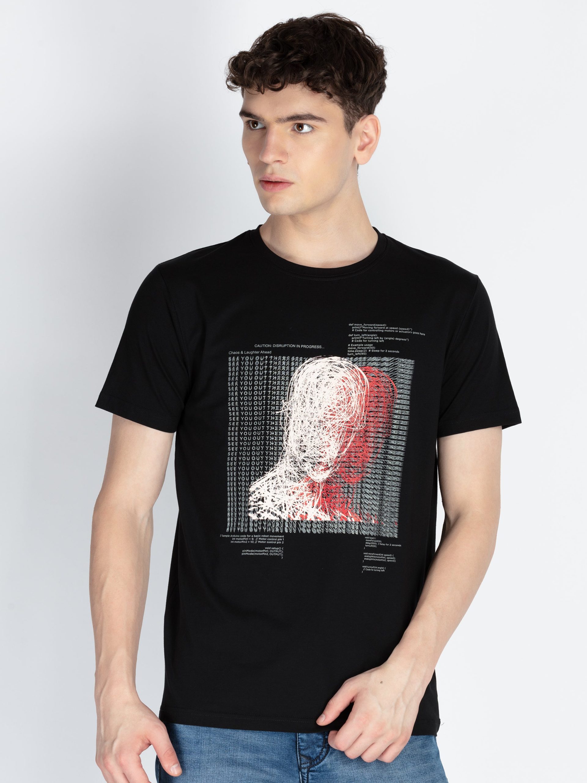 Mens Printed Round Neck T-Shirt
