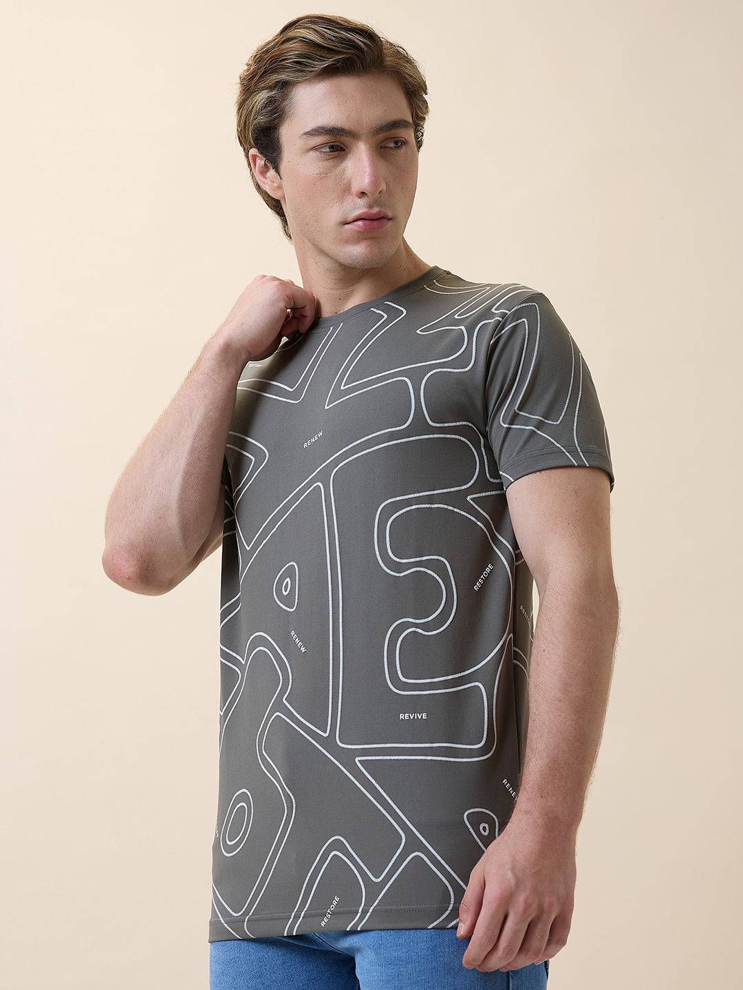 Status Quo Men'S Printed Round Neck Half Sleeves Regular Fit T-Shirt